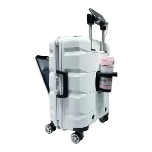 SJPP bianco 001 bagagli PP a apertura frontale con portabicchieri e supporto per telefono