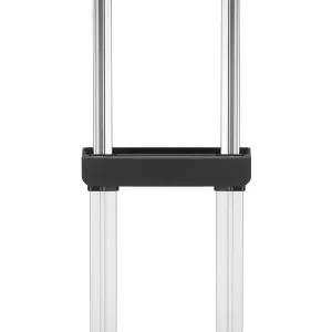 Telescopic luggage trolley structure Silver aluminum alloy shaft, with high-strength black polymer connector, supports multi-level height adjustment. Matte metal surface is scratch-resistant and wear-resistant, modular buckle design is suitable for mainstream 20-inch-28-inch suitcases, providing stable load-bearing.