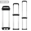 Model JX8128 Retractable Luggage Handle​​ Three-stage telescopic design in silver aluminum alloy with anti-slip black polymer grip. Fully collapsed → Partially extended → Fully extended positions. Compatible with 20"-28" suitcases, featuring tool-free installation and a reinforced wheelbase.