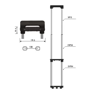 Telescopic Luggage Handles suitcase for PC Hard Shell Suitcases, and Trolley, 2/3-stage, Picture with product parameters, such as center distance of aluminum tube, made by BOLUO Jingxiang