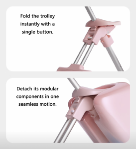 Kid ride-on suitcase guide: old the trolley instantly with a single button and detach its modular components in one seamless motion.