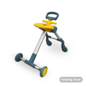 After foldingvibrant yellow-and-blue Kids Ride-On Luggage Trolley with Seat