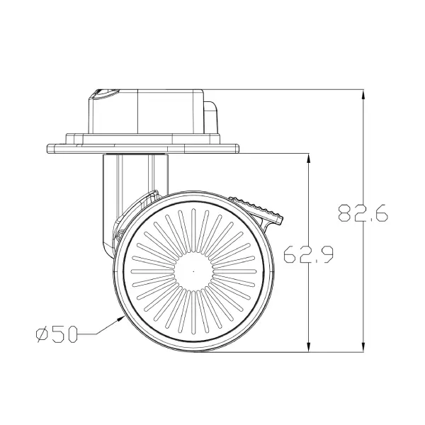 Brake lock luggage wheels parameter line drawing, diameter 50mm