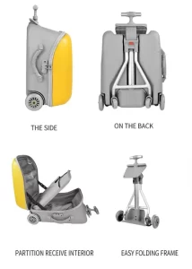 Detalles de la parte delantera y trasera de la maleta después del desmontaje., el marco del carro es plegable