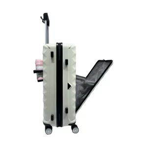 White front-opening suitcase pc with cup holder