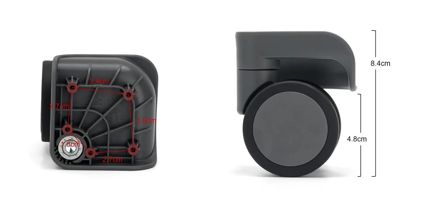 行李轮类型, 结构设计, 和大小