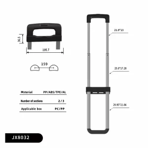 JX8032 external luggage handle, center distance 159, number of sections 2-3, suitable for PC/PP luggage