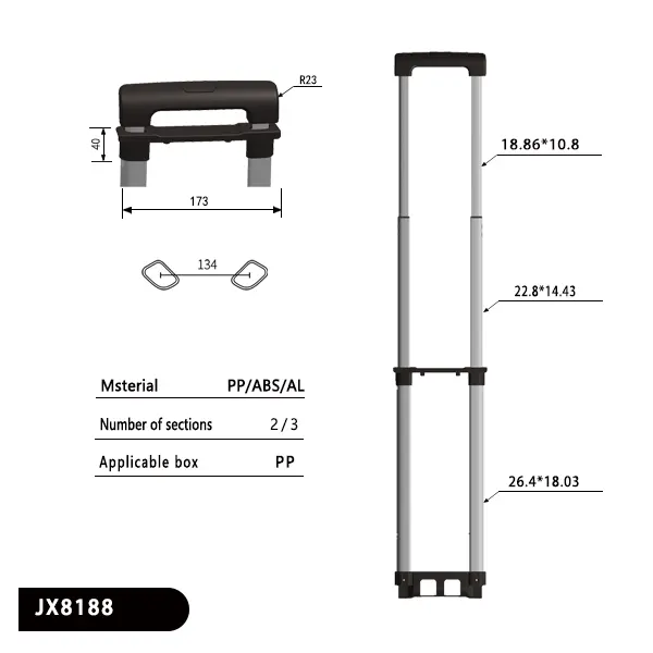 JX 8188 luggage pull rod center distance: 173, R: 23