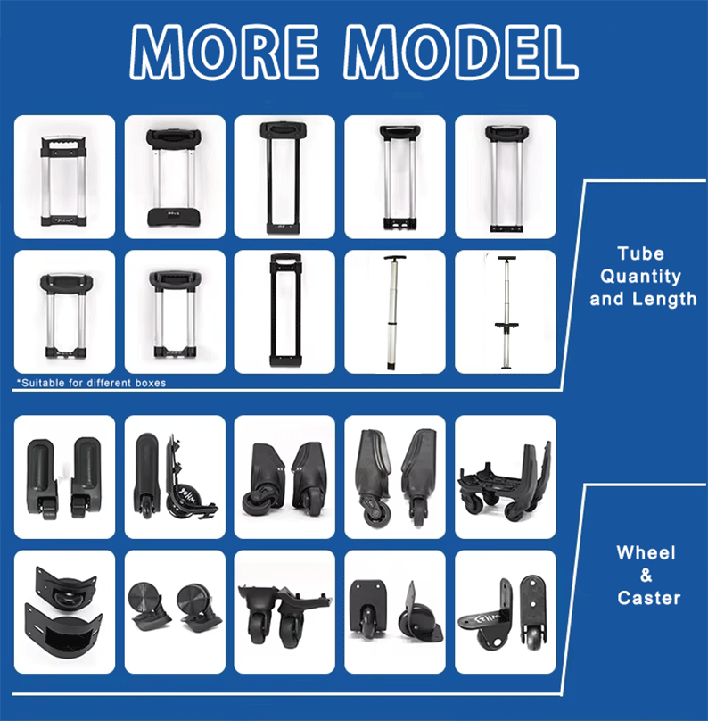 Luggage trolley models and caster models available from JX